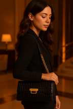 Sac à main Croco Noir & Or