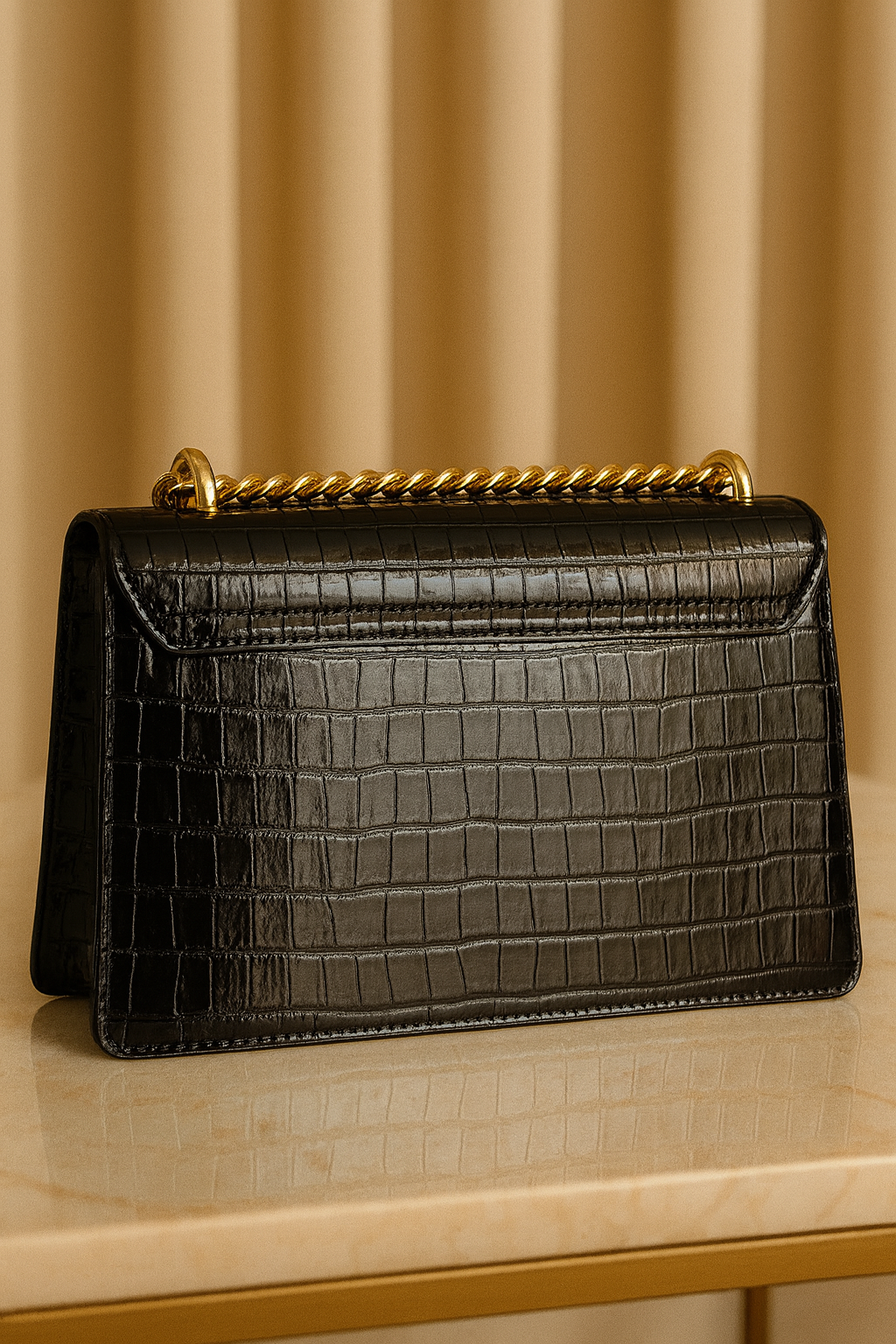 Sac à main Croco Noir & Or