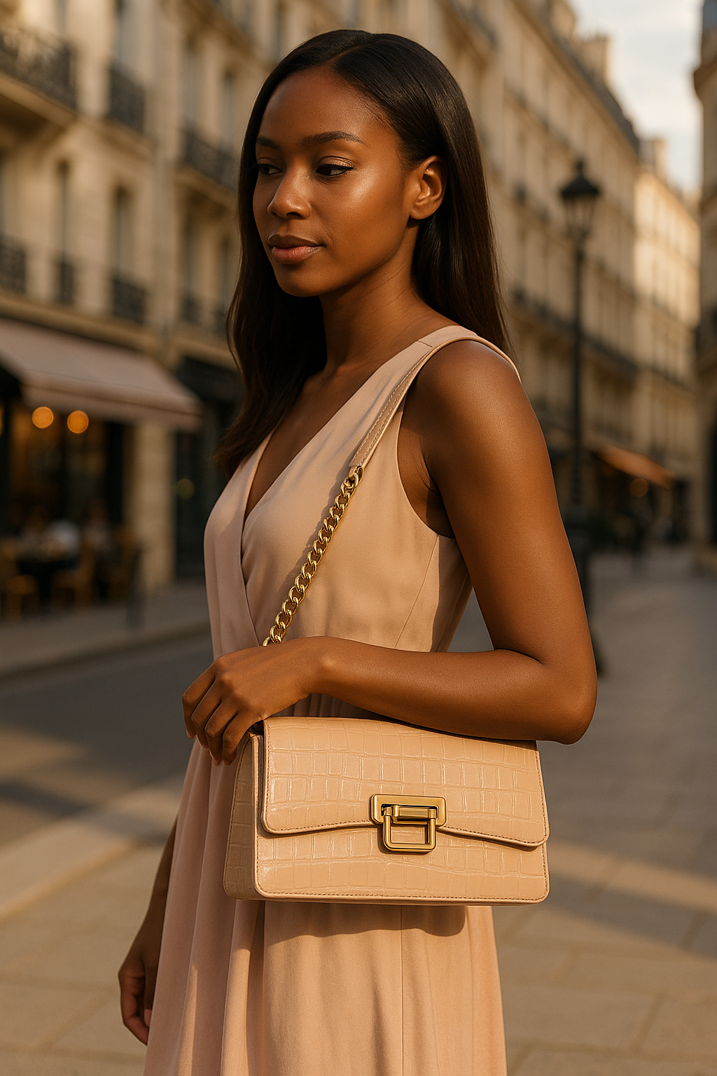 Sac à main Croco Noir & Or